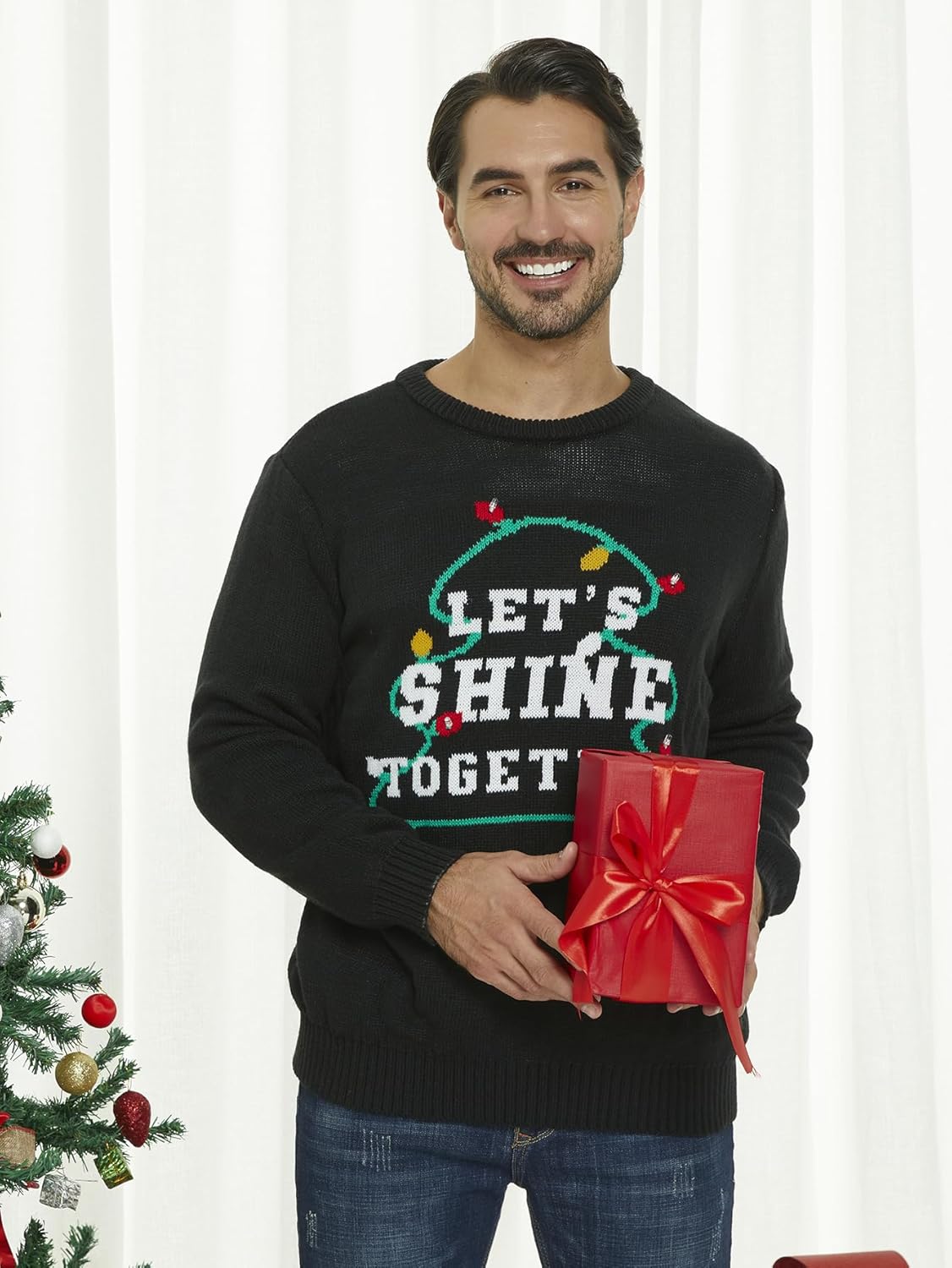 VENTELAN Men's Ugly Christmas Sweater Funny Santa Xmas Crew Neck Sweaters