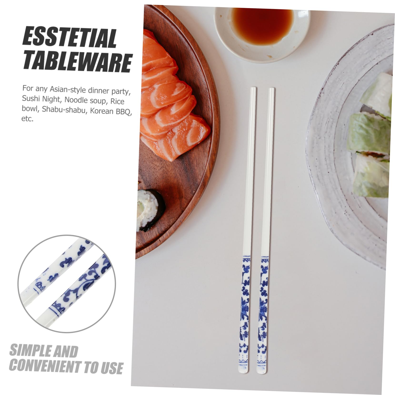 VOSAREA Baguettes Chinoises en Céramique Style Chinois, 10 Paires, Réutilisables et Résistantes aux Éclats, Maison Repas de Thanksgiving