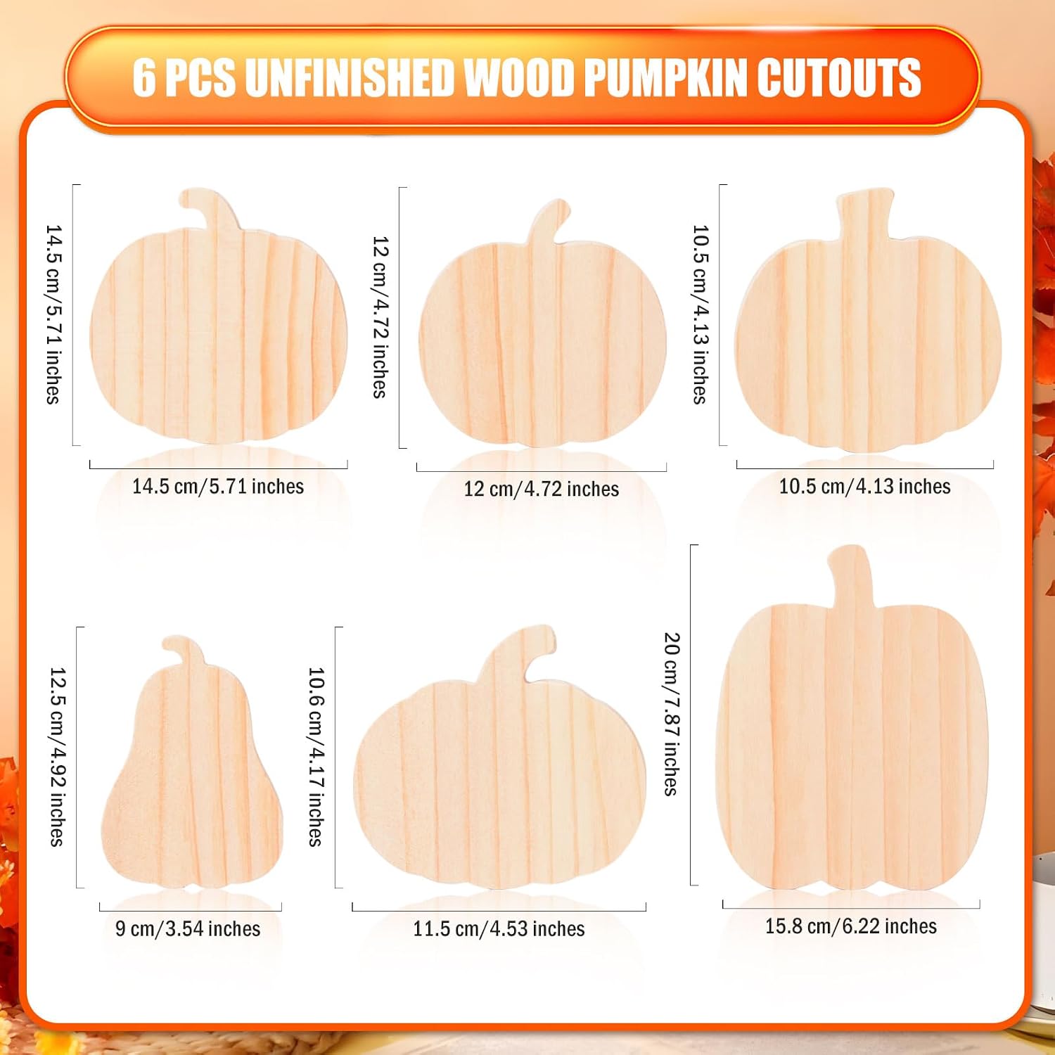 AWIZOM 6 Pcs Fall Pumpkin Wooden Cutout for Crafts Blank Autumn Block Signs