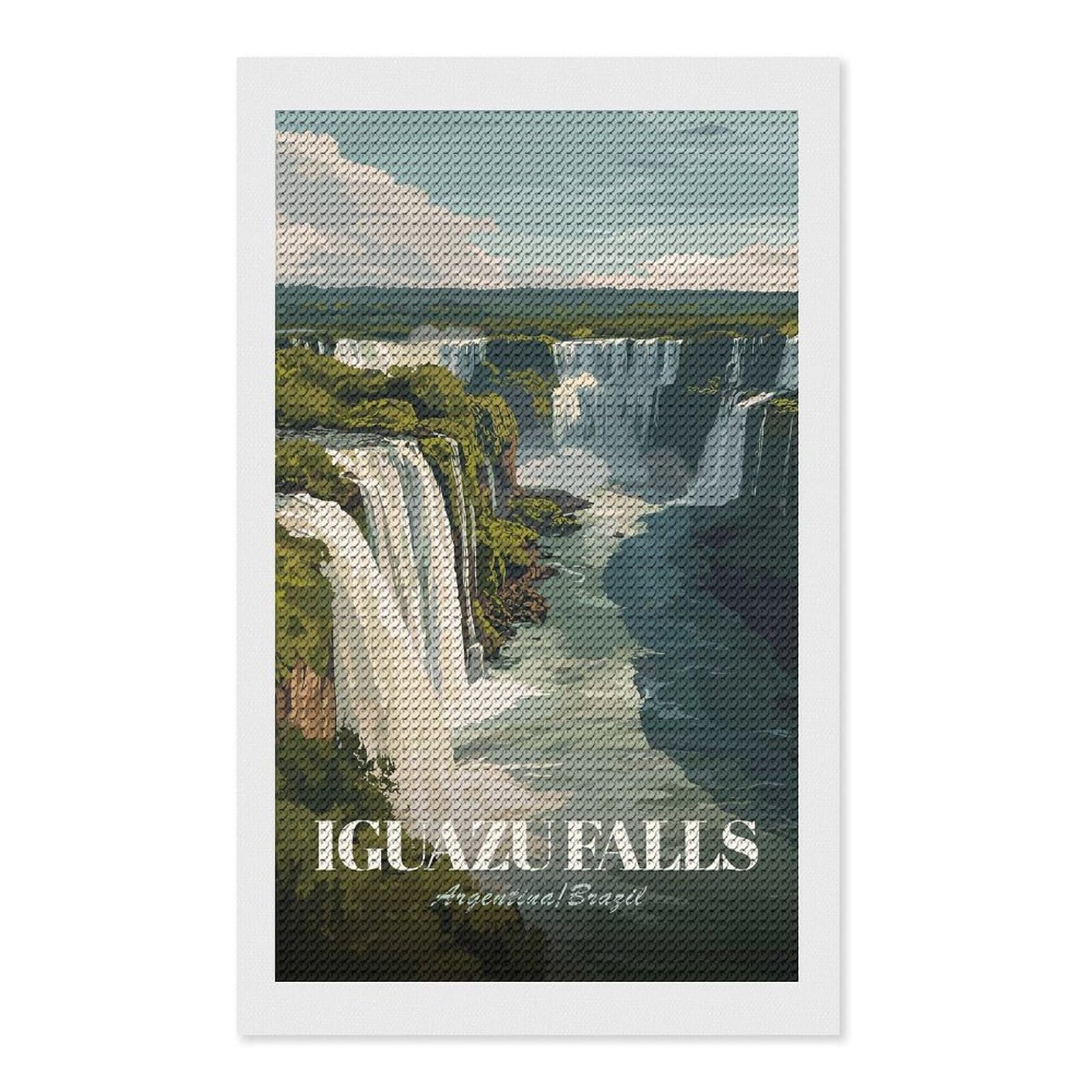 Junmoney Iguazu Falls Argentina Brazil Diamond Painting Set 12"x20", Sparkling Round Gems, Decorate Your Room, Fun Craft Experience, Modern Decor