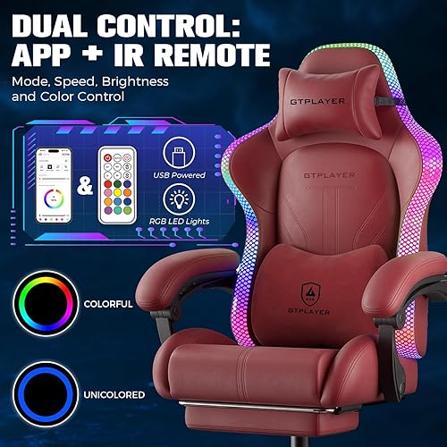 Miniatura 5 de GTPLAYER Silla para videojuegos, silla de computadora con luces LED RGB, silla ergonómica de respaldo alto para adultos con reposapiés, sillas de