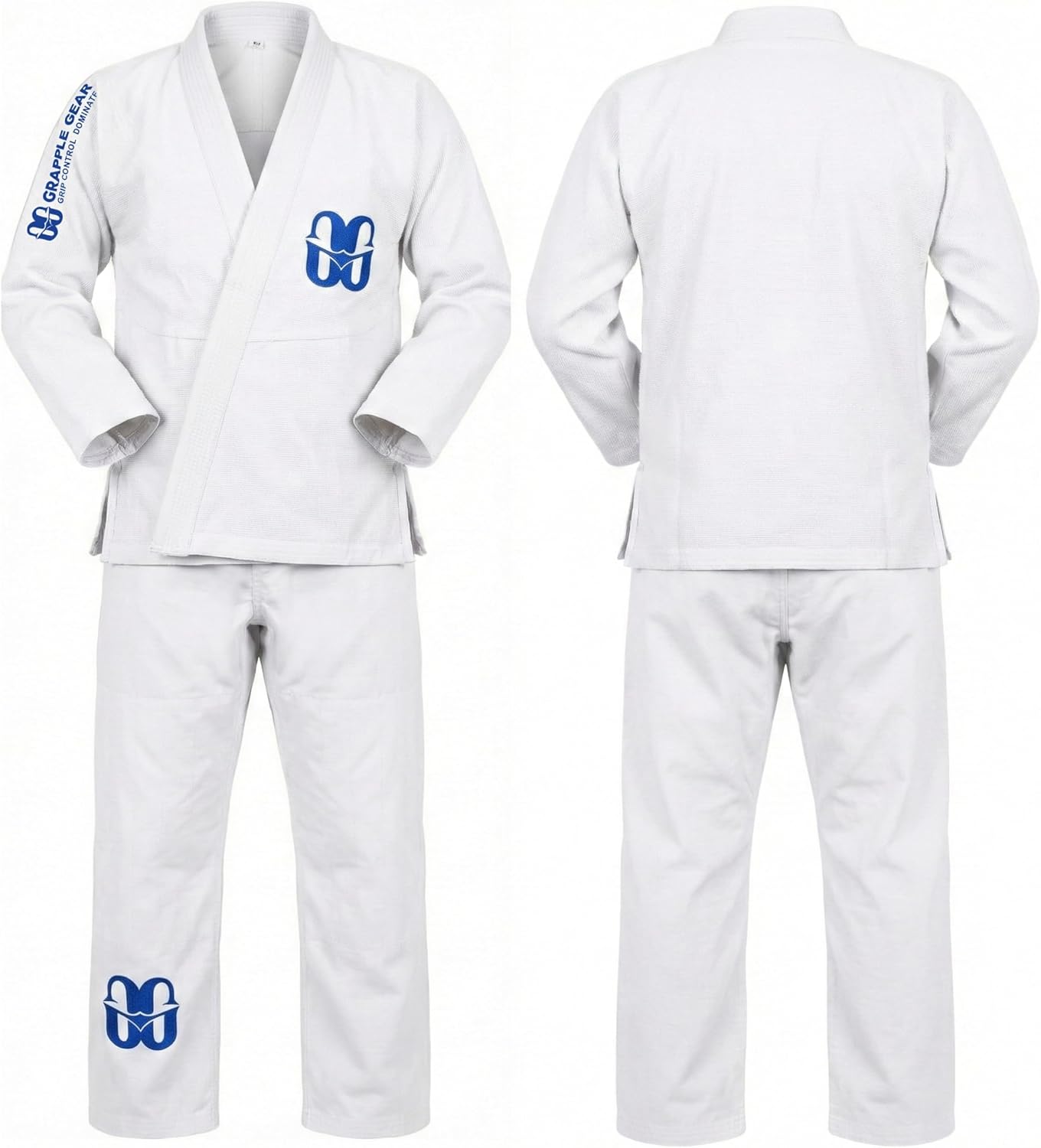 BJJ Gi Kimono Brazilian Jiu Jitsu Uniform for Men - 450 GSM Pre-Shrunk BJJ Gi in White, Black & Blue Colors & 4 Sizes