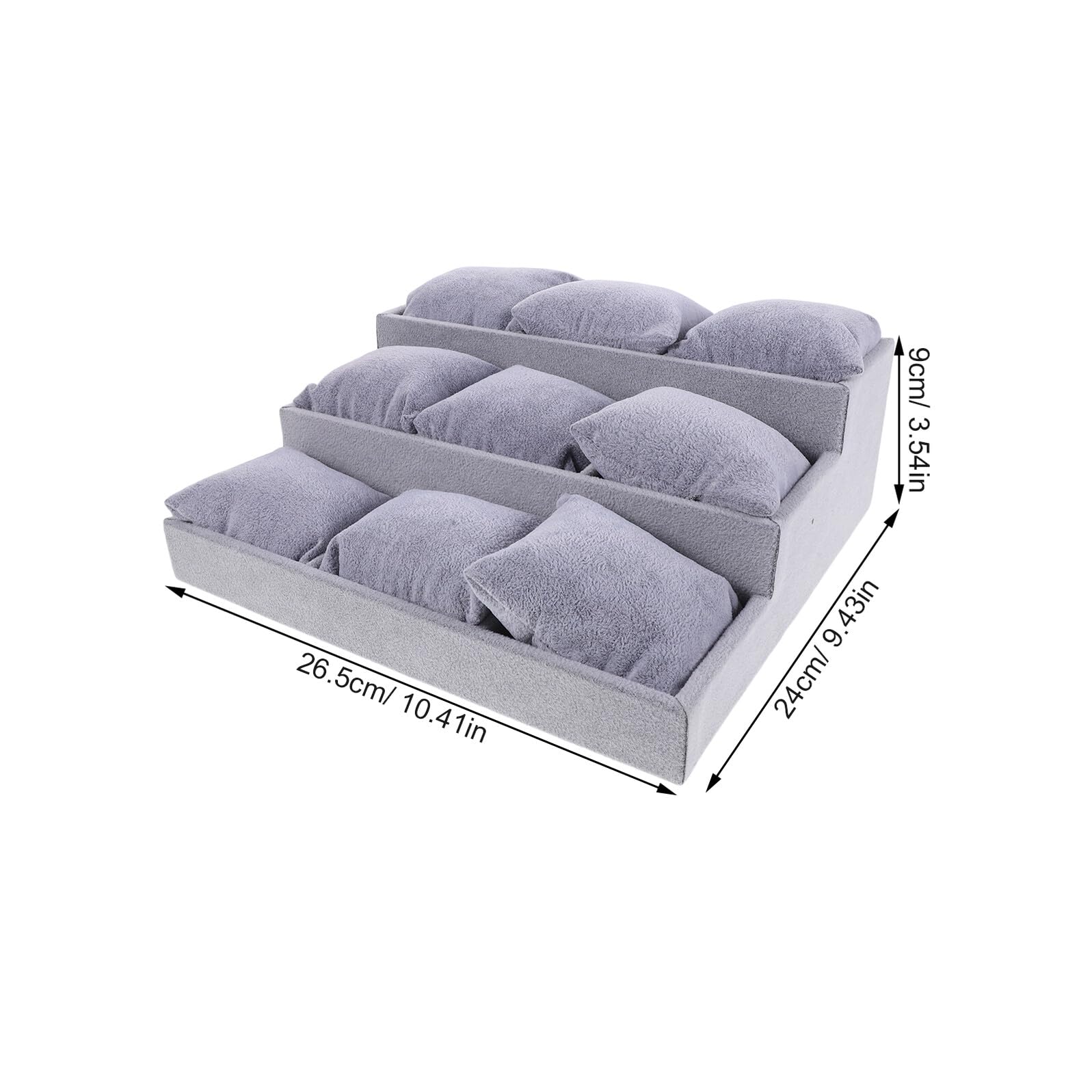 Plateau Bijoux à Coussins 3 Niveaux 9 Cases en Velours Bois