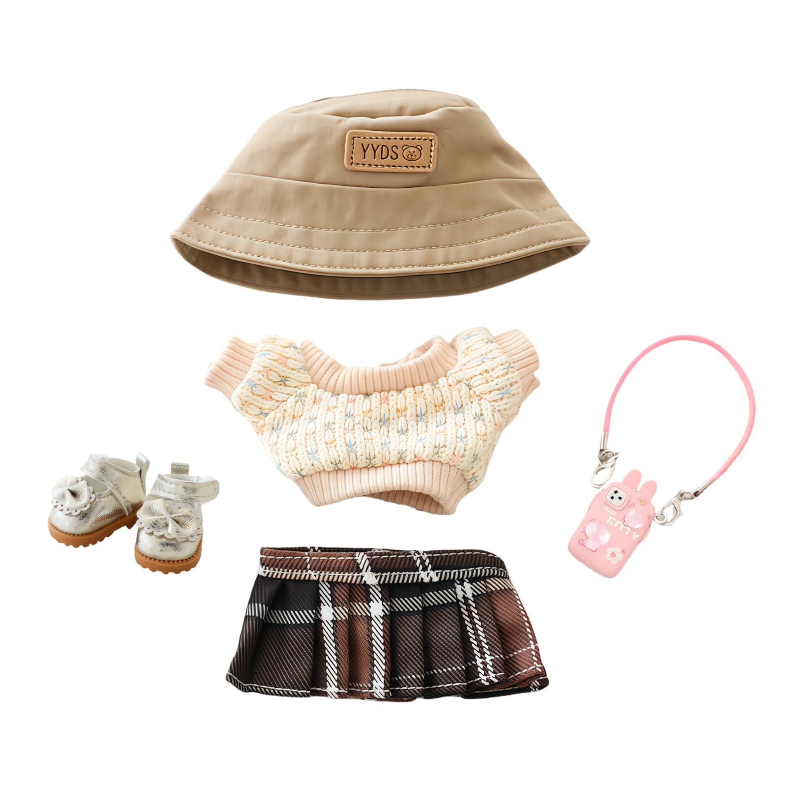 17cm Doll Clothes Set, 5 Pieces Dress Outfit Set for 6.7inch Doll Suit, Fashion Chic Hat & Clothes Accessories for 1st/2nd/3rd Gen Dolls Play & Display Brown