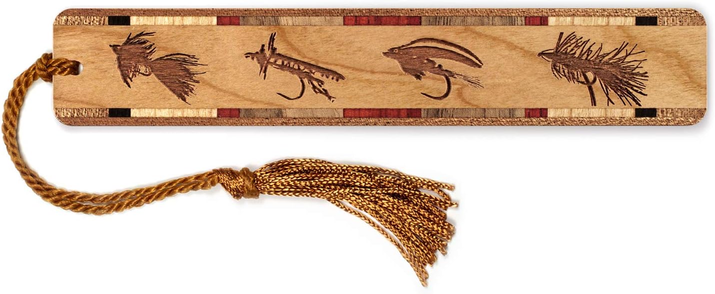 Fishing Flies Fly Lures Engraved Wooden Bookmark - Also Available with Personalization - Made in USA