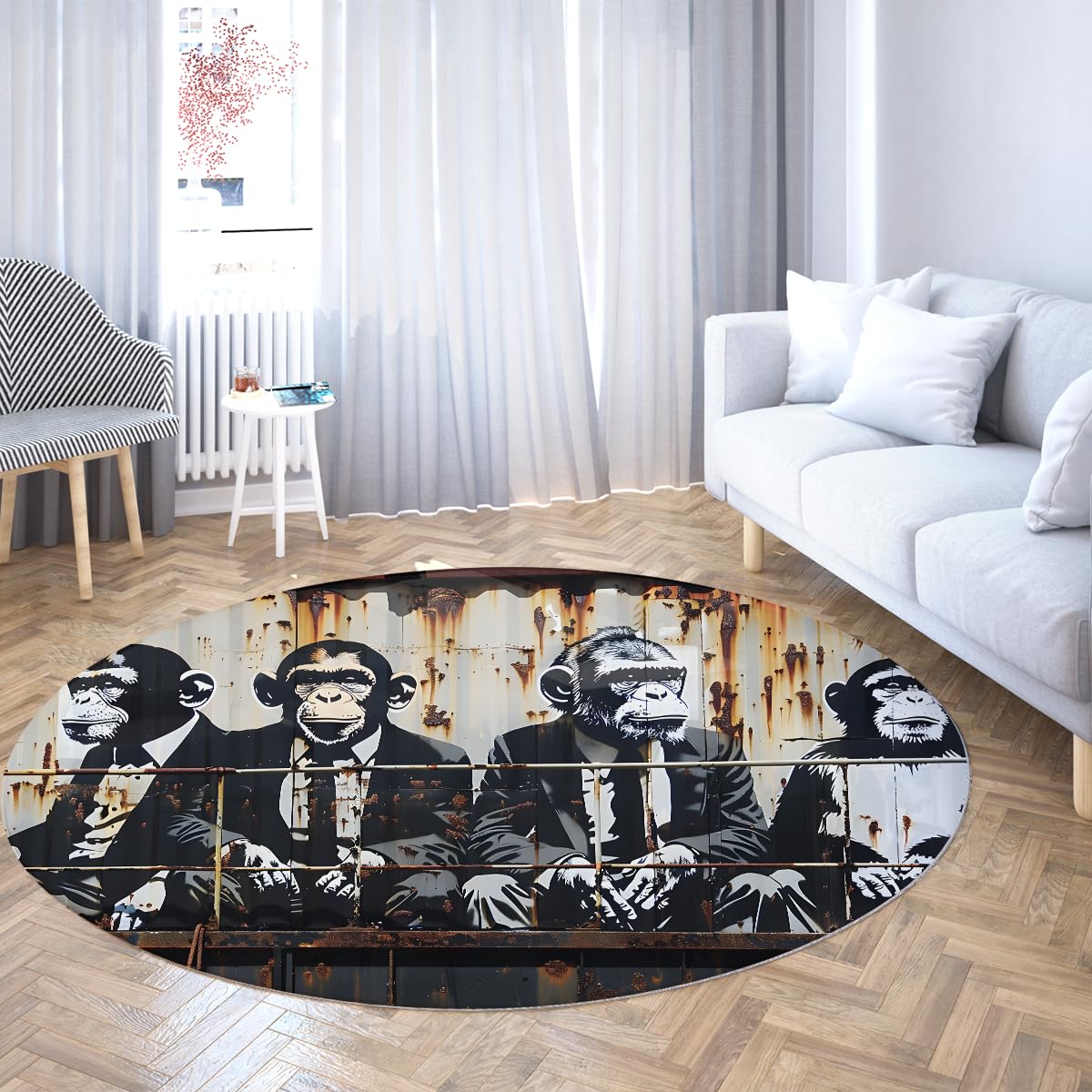 Tapis rond lavable 60cm rouille noir gris vintage pour salon