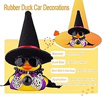 Vista 2 de Figura de pato de Halloween con mini sombrero de bruja, gafas de sol, collar para decoración de tablero de automóvil, V3-y2-b&red