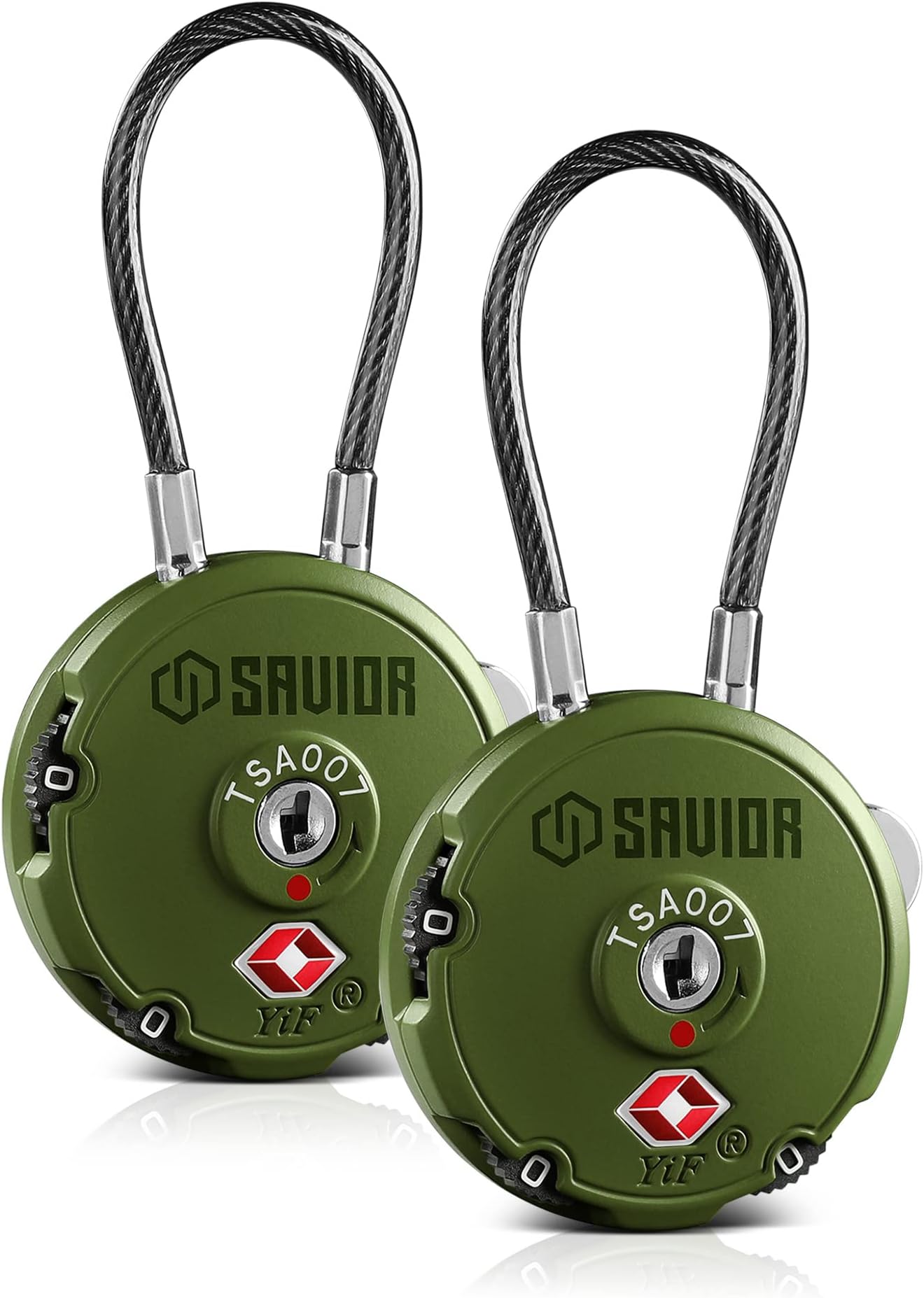 Savior EquipmentSavior Equipment Quality TSA-Approved 3-Digit Combination Cable Travel Luggage Locks for Rifle Bag Firearm Gun Case Accessories Ammo Boxes Outdoor Storage, Olive Drab Green, 2-Pack