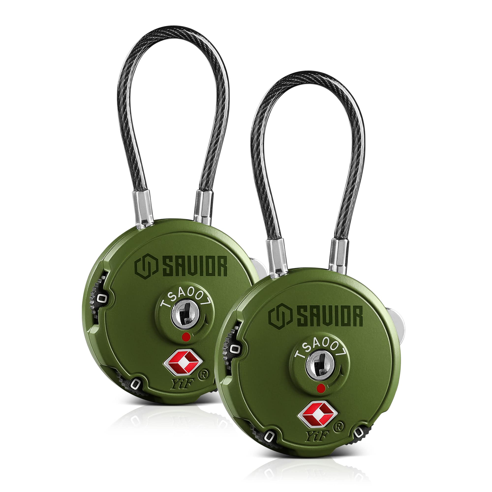 Savior EquipmentSavior Equipment Quality TSA-Approved 3-Digit Combination Cable Travel Luggage Locks for Rifle Bag Firearm Gun Case Accessories Ammo Boxes Outdoor Storage, Olive Drab Green, 2-Pack