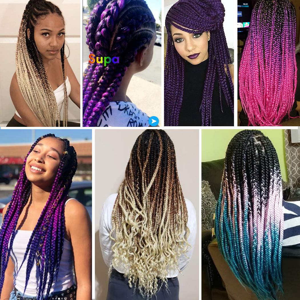 5 Packs Jumbo Box Braid Synthetic Braiding Hair Extensions Multiple Tone Crochet Twist Braids Hair for Braiding (Black-Purle Red-Violet, 24 Inch)