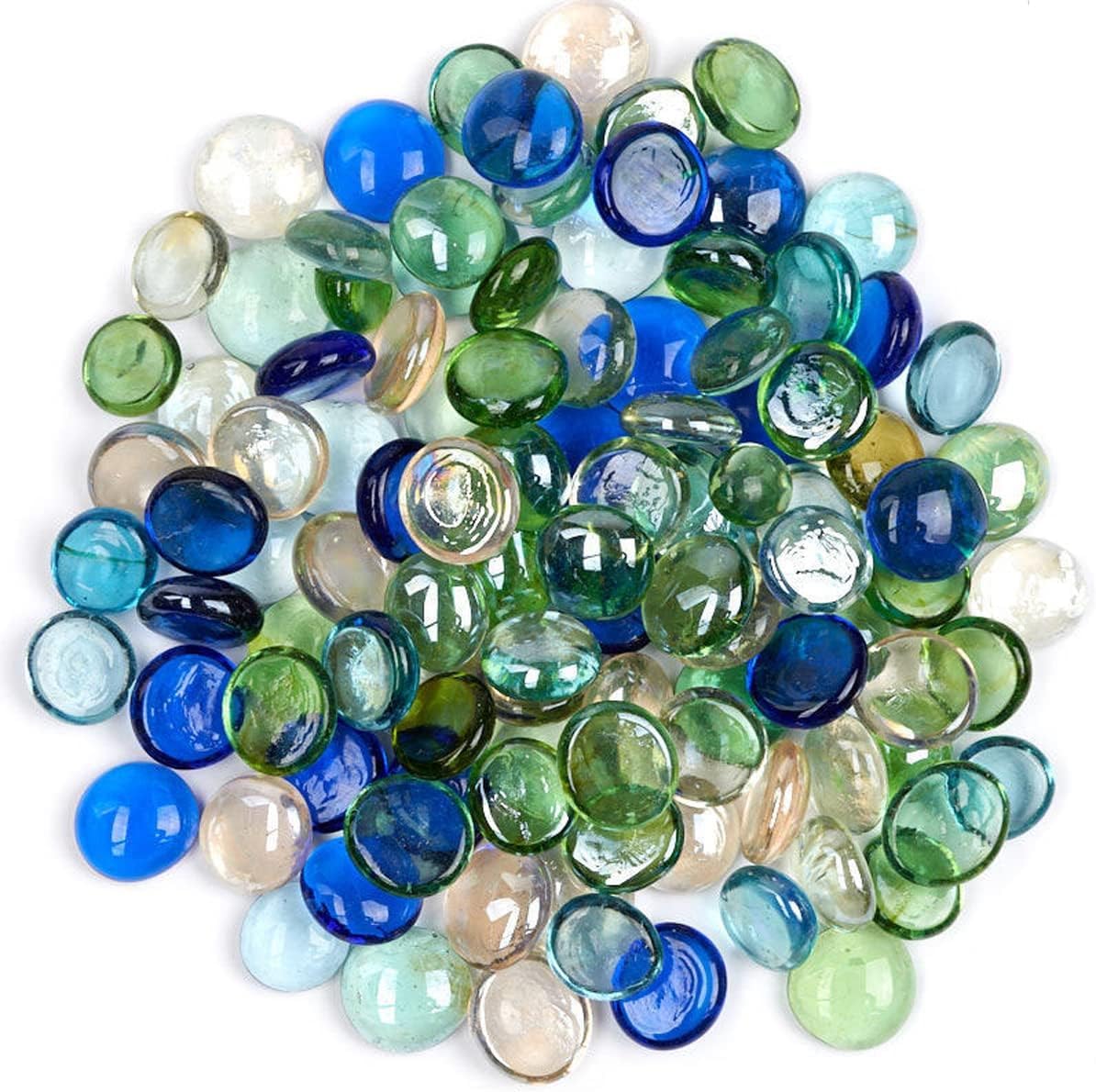 Pebbles,1 Pack Approx 60 Pieces Flat Glass Marbles Vase Fillers Fish Tank Aquarium Pebbles Decoration Gem Mixed Colored Flat Glass Pebbles (15-20 mm)