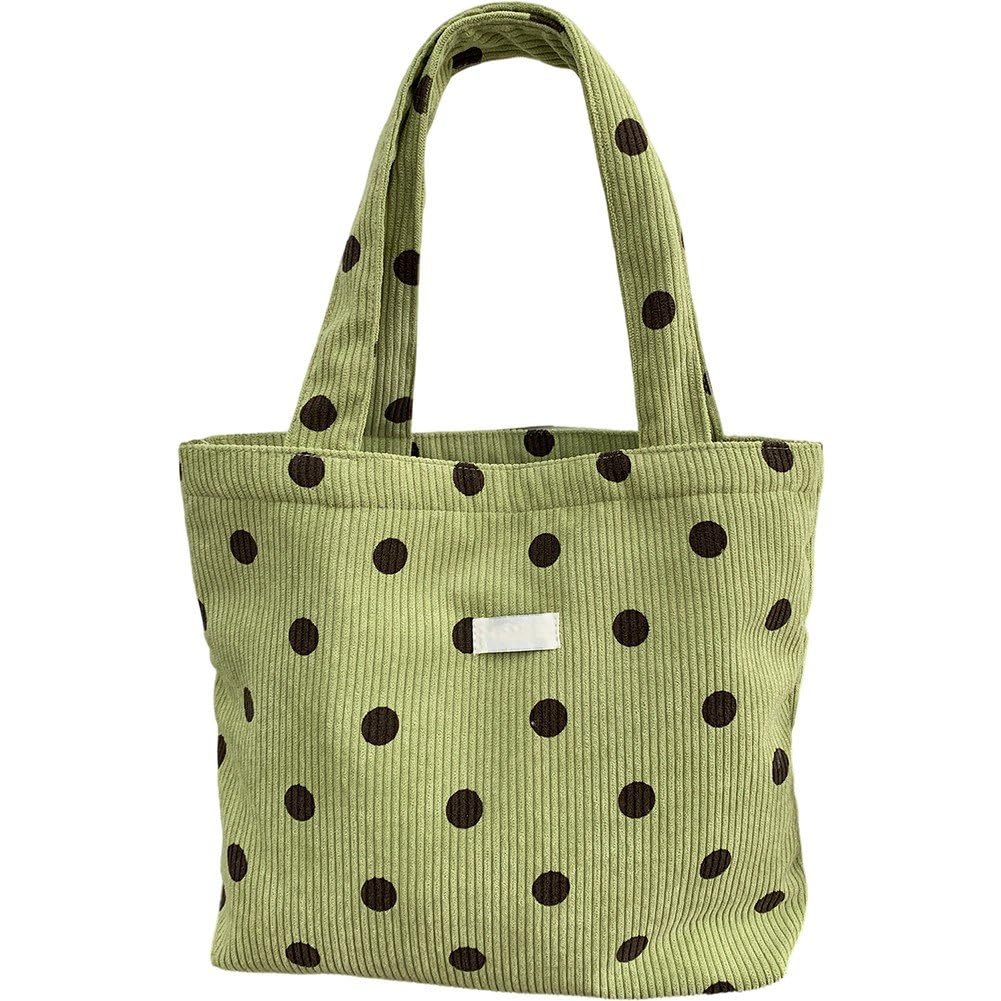 Hrippy Polka Dot Corduroy Lunch Bag, Vintage Small Tote for Women Work Picnic Reusable Shoulder Style Lunch Handbag