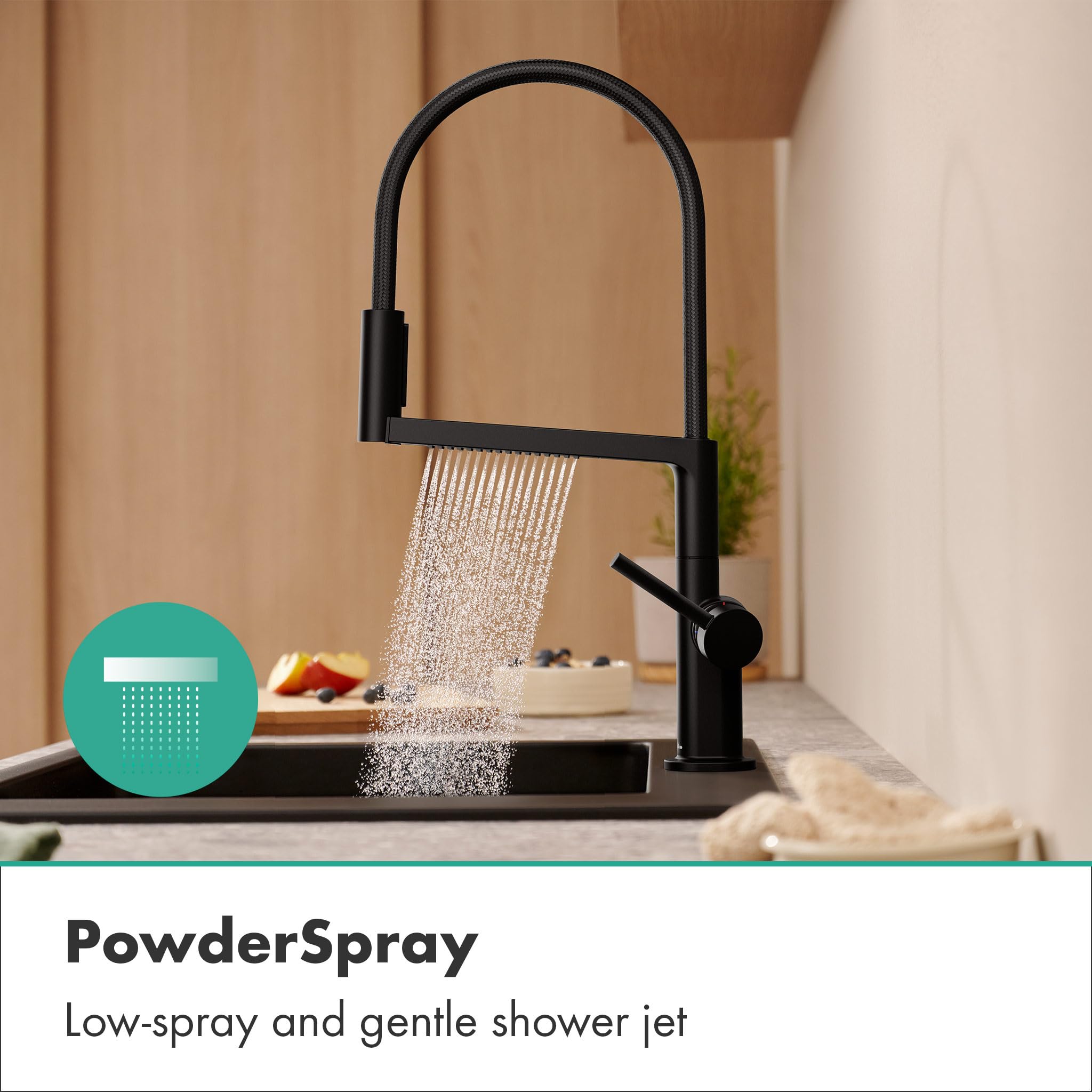 hansgrohe Talis Select M54 PowderSpray - grifo de cocina con ducha extraíble, SemiPro, 3 tipos de chorro, altura del caño 210 mm, grifo cocina fregadero con caño giratorio, negro mate, 72861670