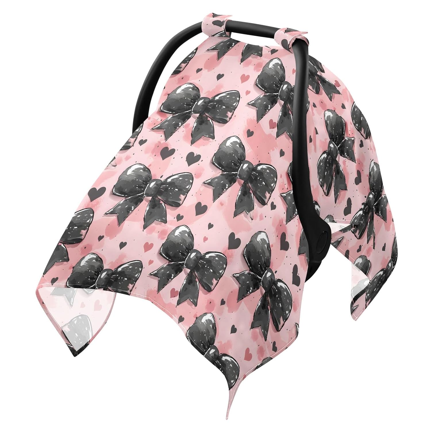 Grunge Bow Black Infant Car Seat Cover Baby Stroller Carseat Covers Canopy Girls Muslin Breathable Soft Lightweight Sun Shade Universal Fit