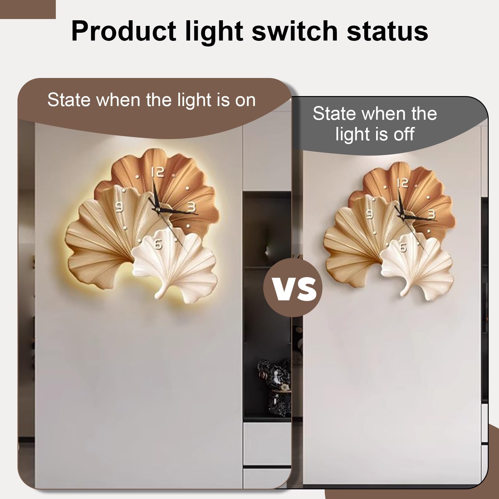 Precioso Reloj de Pared con luz LED, Reloj de Pared Decorativo de Porcelana y Cristal, Ideal para Tiendas, oficinas y Salones(Gray,60 * 60cm/2.6 * 23.6in)