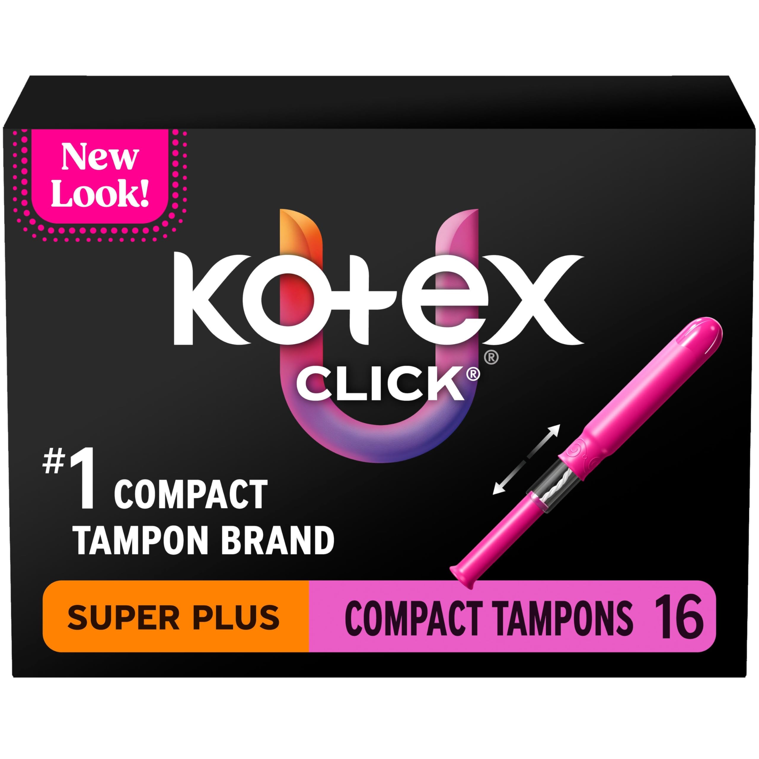U by Kotex Click Compact Tampons, Super Plus Absorbency, Unscented, 128 Count (8 Packs of 16) (Packaging May Vary)