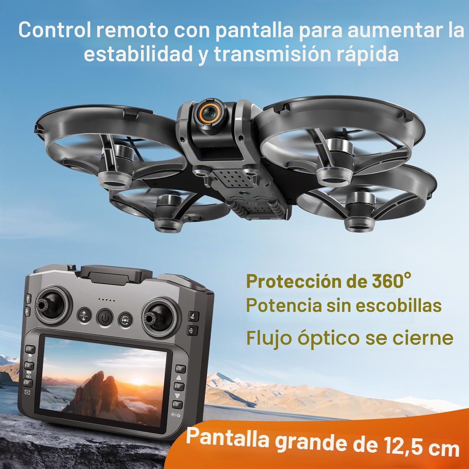 OBEST Drone con Cámaras, Control Remoto de Pantalla de 4,5 Pulgadas, Juguete Volador con luz Nocturna LED, Cámara Ajustable de 90°, con Tarjeta SD, 2 Baterías