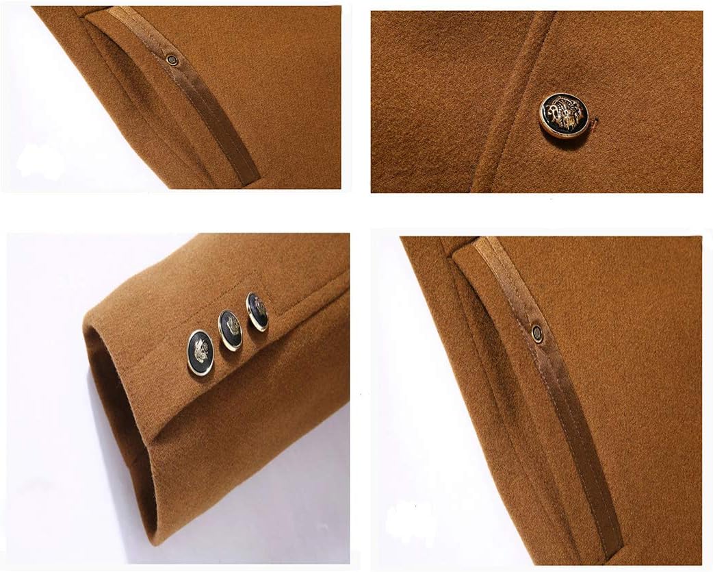 Men's Wool Blend Coat Single Breasted Trench Coat Winter Warm Pea Coats Woolen Jackets with Detachable Scarf