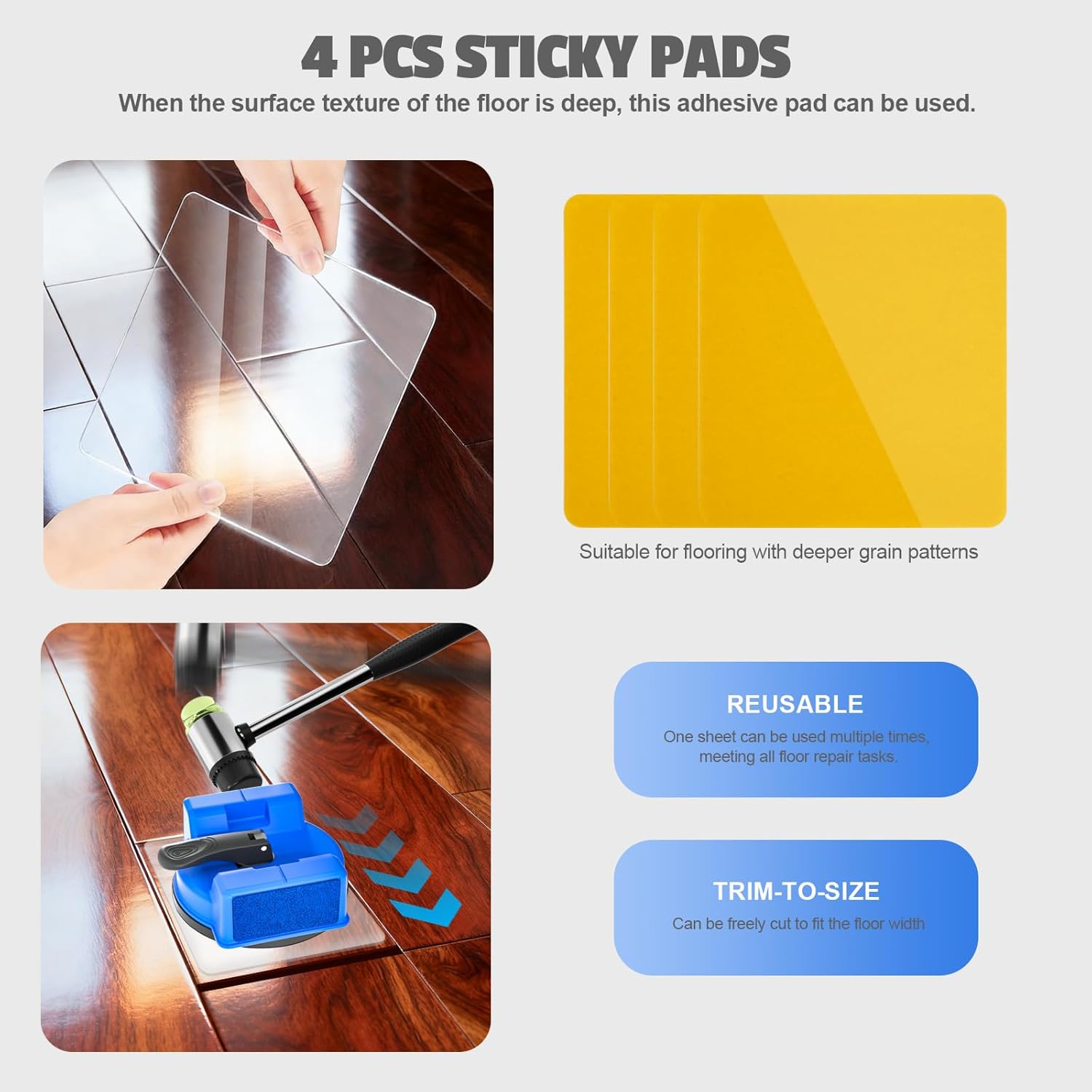 2PCS Floor Gap Fixer Tool, Dual-Side Striking Vacuum Suction Plank Gap Repair Kit with Grip Pads, Quick Fix for Laminate, LVP, Hardwood, Engineered Wood & Tile Floor Expansion Joints