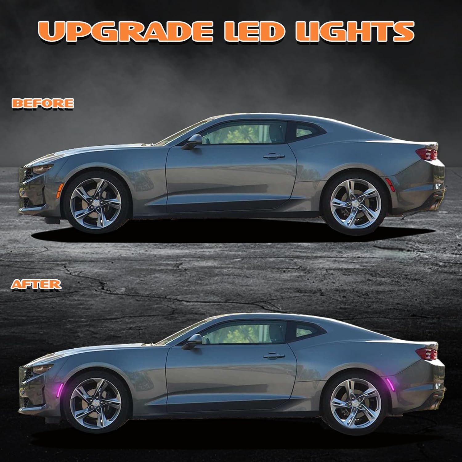 Dynamic Front Rear Bumper Side Marker Lights Compatible with Chevy Camaro 2016-2023, Dual Rows LED Fender Sidemarker Lamps, Reflectors Pink Purple Smoked Lens 4PCS