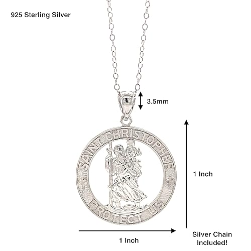 Miniatura 3 de St. Christopher Medal Necklace 925 Sterling Silver - Round Coin Religious Protector Talisman Pendant for MenWomen - Adjustable Silver Necklace