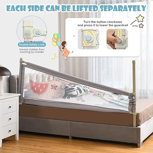 Miniatura 2 de GLACER Riel de cama para niños pequeños, 77 pulgadas extra largo, protector de riel de cama de bebé ajustable en altura con diseño de elevación de