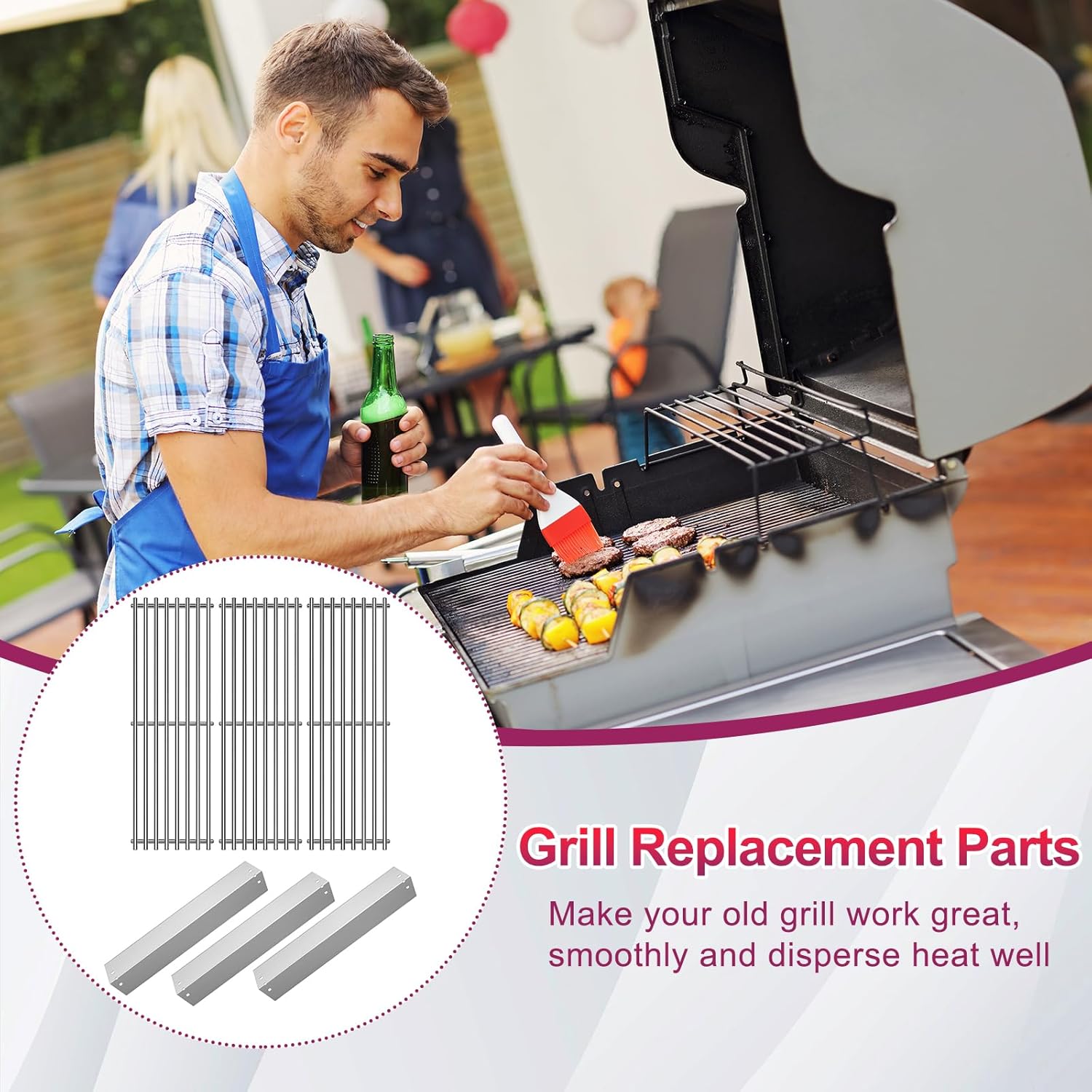 95051 Stainless Steel Heat Plate and 19.75" Cooking Grill Grate Replacement Parts for Chargriller Charcoal 3001, 3008, 3030, 4000, 5050, 5252, 5650,9020 Gas Grill