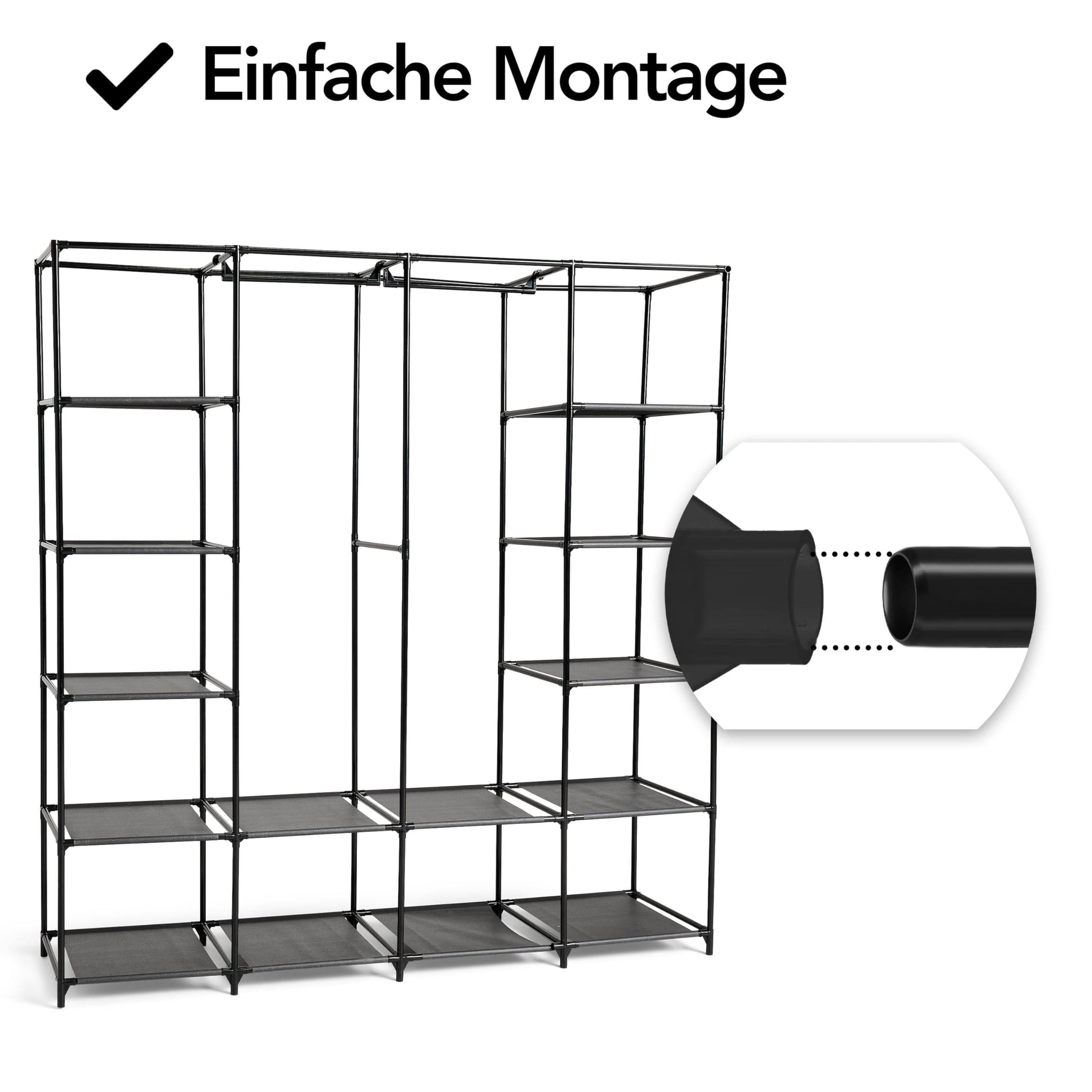 Brixy XXL Stoff Kleiderschrank faltbar, Garderobenschrank mit Reißverschluss, 175 x 170 x 45 cm, Schwarz