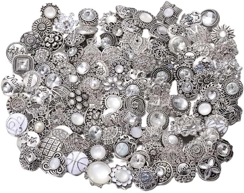 10PCs Mixed Style Rhinestones Snaps Jewelry Charms Buttons 18/20mm for Interchangeable Snaps Jewelry Making Women DIY Button Bracelets Necklaces Rings Brooch Accessories (White) - Image 2