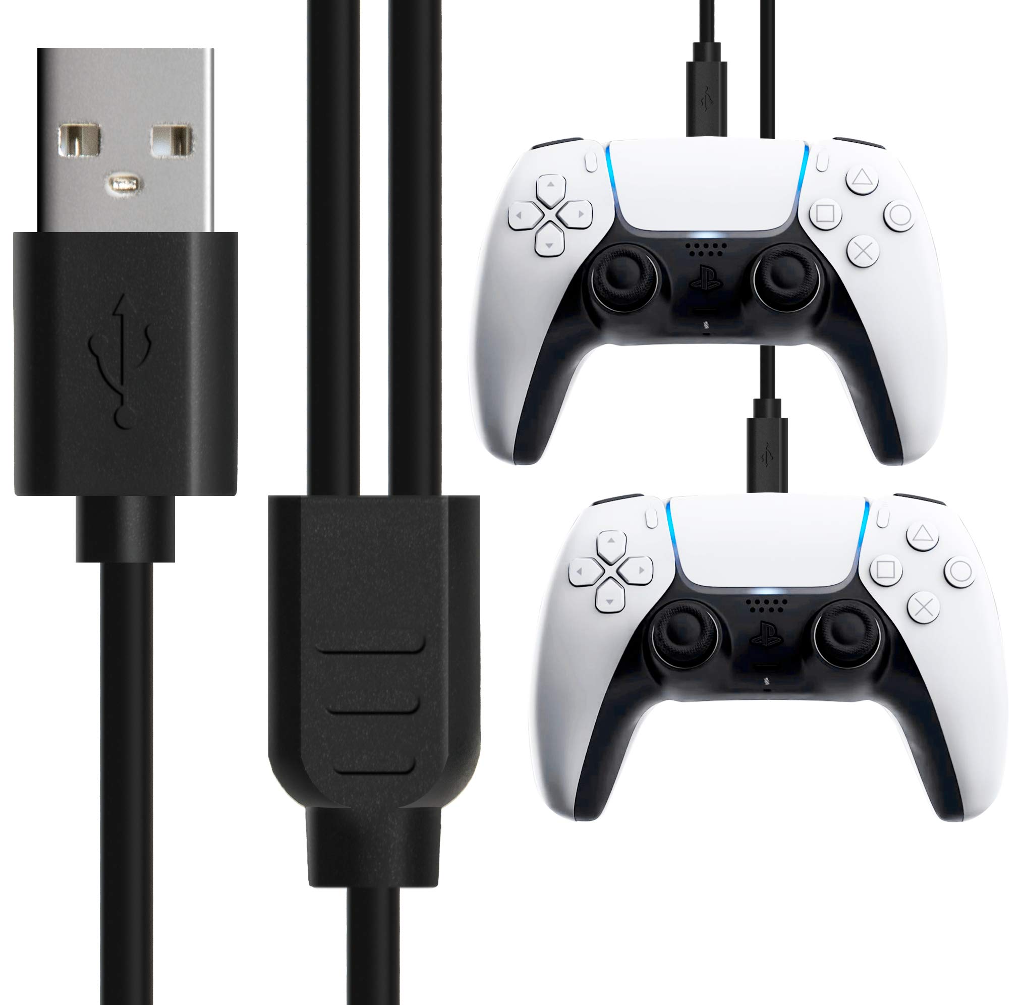 Dual USB C Charger Cable for PS5 Dualsense | 10FT (3M) Fast Charging USB Type A to Split USB C Cable by Foamy Lizard for Xbox Series X, S, Elite 2, Playstation 5, Switch & Compatible Controllers