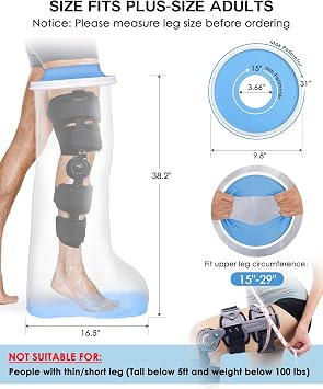 Waterproof Extra Wide Full Leg Cast Cover for Shower with Non-Slip Bottom, Extra Large Watertight Leg Cast Protector for Thigh Foot Ankle Surgery Wounds, Knee Immobilizer/Brace, Walking Boots,Reusable