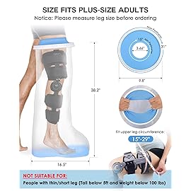 Waterproof Extra Wide Full Leg Cast Cover for Shower with Non-Slip Bottom, Extra Large Watertight Leg Cast Protector for Thigh Foot Ankle Surgery Wounds, Knee Immobilizer/Brace, Walking Boots,Reusable
