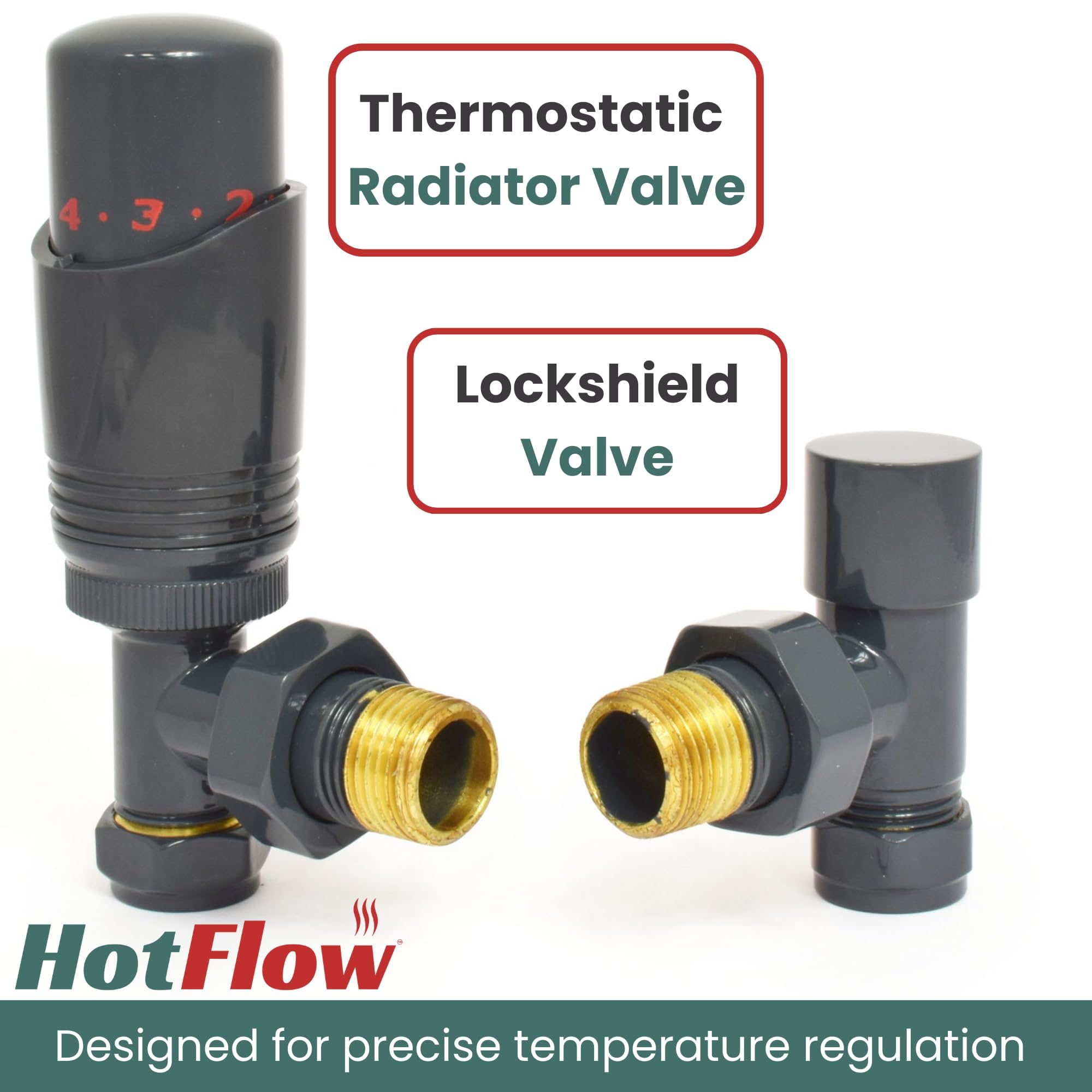 Hot Flow Anthracite Cascade Angled Modern TRV Thermostatic Radiator Valve (Pair) Includes Angled TRV Body - Image 2