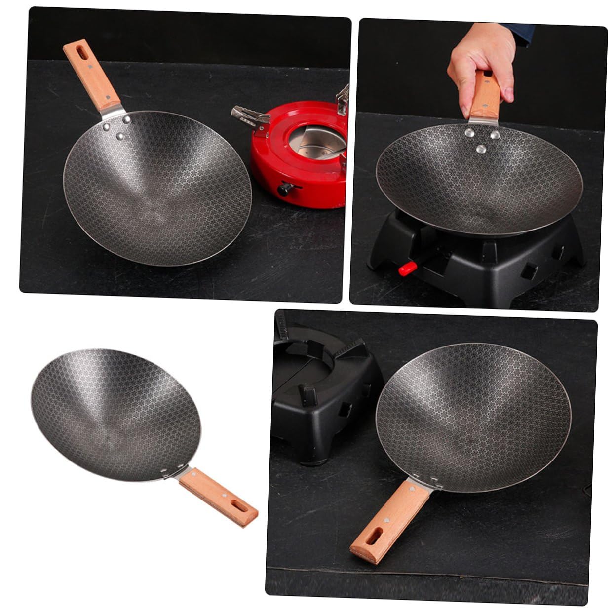 Homoyoyo Padella Wok Piccola in Ferro Manico in Legno per Esterno