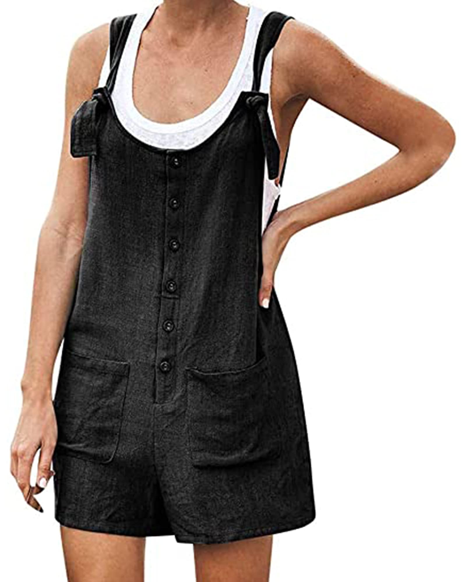 Women's Casual Summer Cotton Linen Rompers Overalls Jumpsuit Shorts