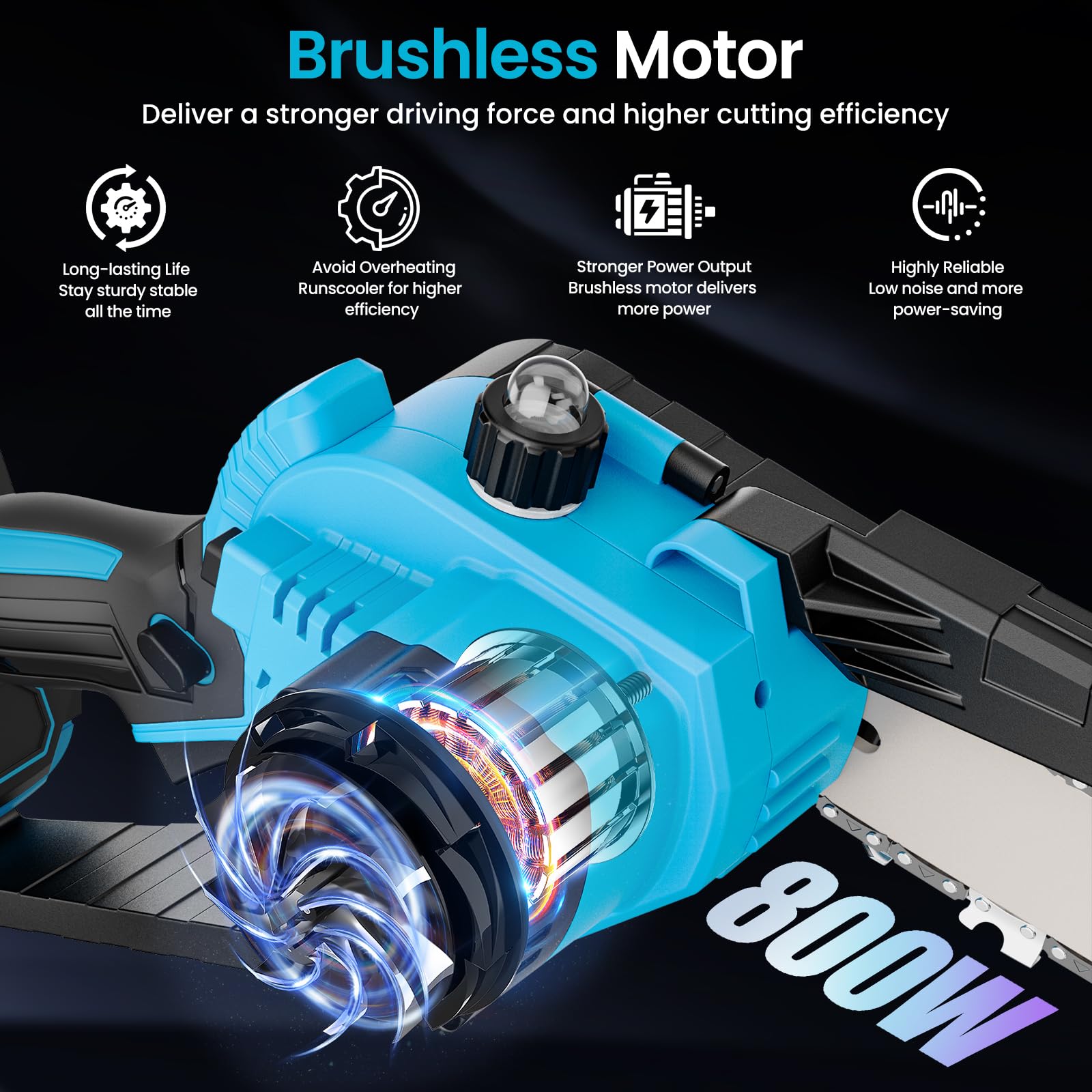 Motosega A Batteria, Motosega A Batteria Da 4 Pollici, Mini Motosega Elettrica Portatile Per Rami Di Alberi Giardino 2 Batterie Da 55 Ore Caricabatterie Compatibile Con Batterie Makita 81229412 - Foto 7