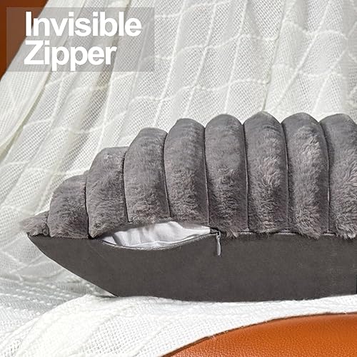 Miniatura 4 de Juego de 2 fundas de almohada de 20 x 20 pulgadas, fundas decorativas de piel sintética para cama, funda de almohada suave y esponjosa con respaldo