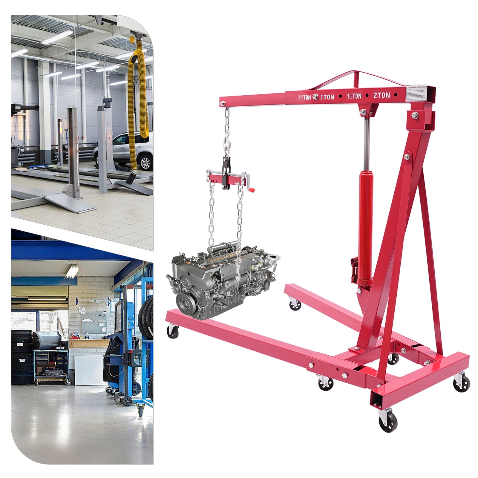Cric idraulico pieghevole fino a 2000 kg, cric motorizzato con 6 ruote e pompa idraulica - Incl. piattaforma di sollevamento motore, regolazione a 4 livelli (0,5-2 t) per officina, magazzino e