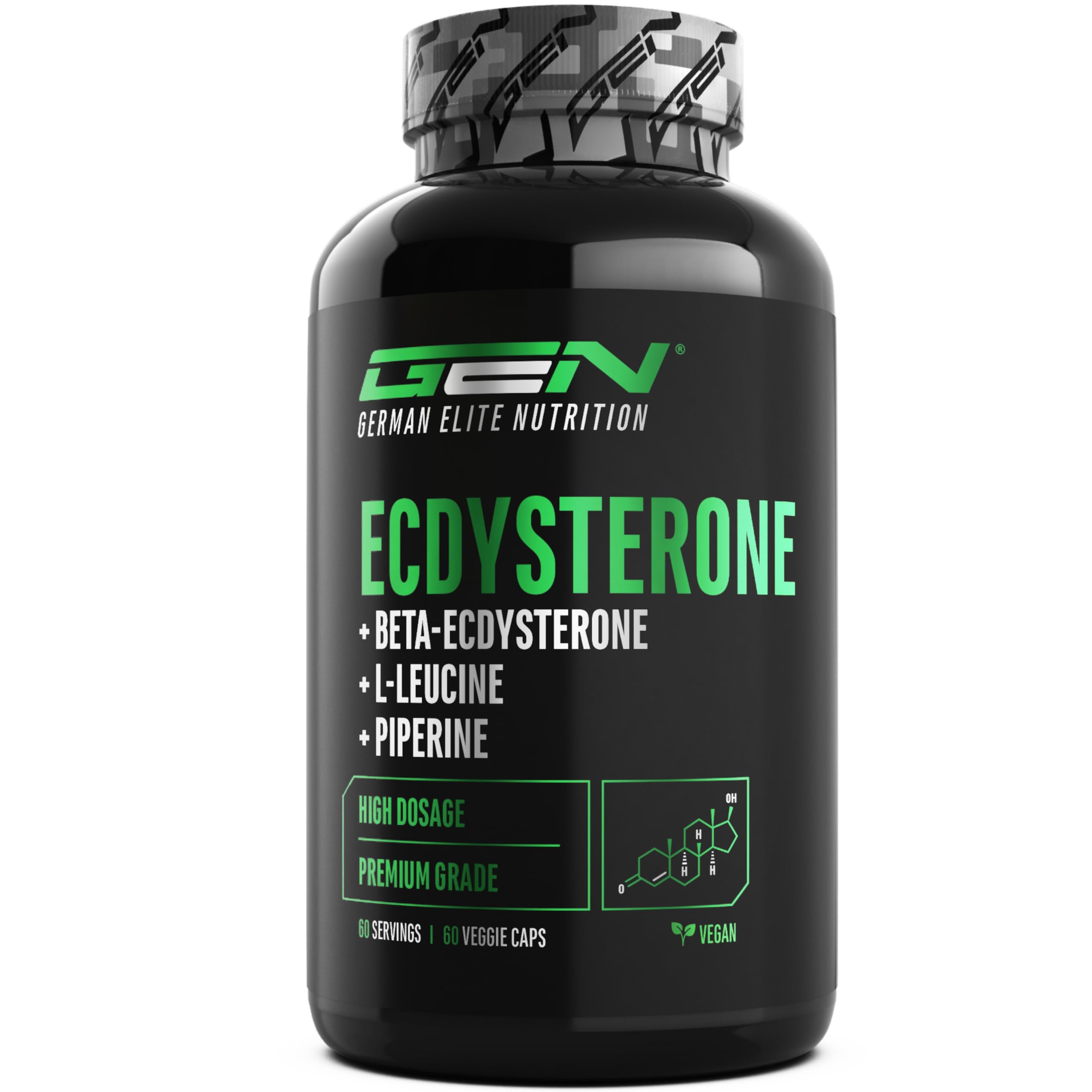 Complesso di ecdisterone - 760 mg per capsula – Con 90% beta-ecdisterone, L-leucina e piperina – Ad alto dosaggio & qualità premium - 60 capsule vegane