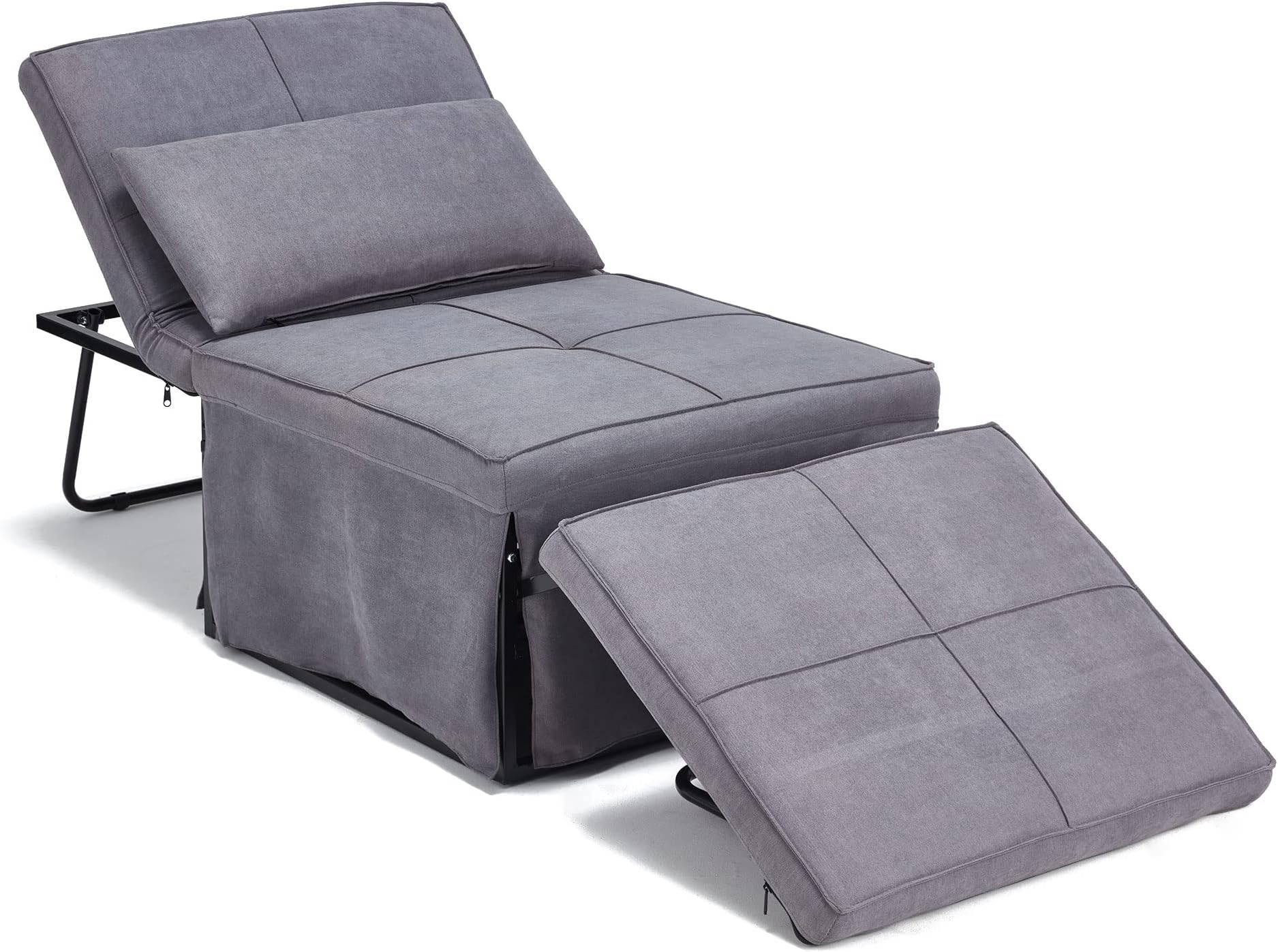 HOMCOM 4-in-1 Multi Function Folding Single Sofa Bed with Retractable Footrest, Convertible Sleeper with Adjustable Backrest for Living Room and Small Spaces, Grey
