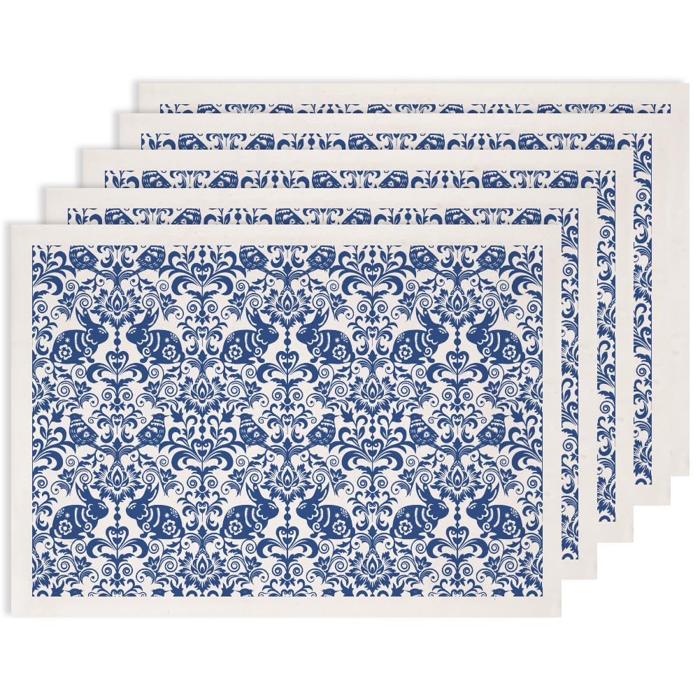 SUPERDANT 5PCS Rabbit Bird Underglaze Transfers for Pottery Chinese Style Transfer Stickers Blue Ceramic Decals Ceramic Underglaze Transfers for Pottery Overglaze Enamel Decal Handmade Gifts