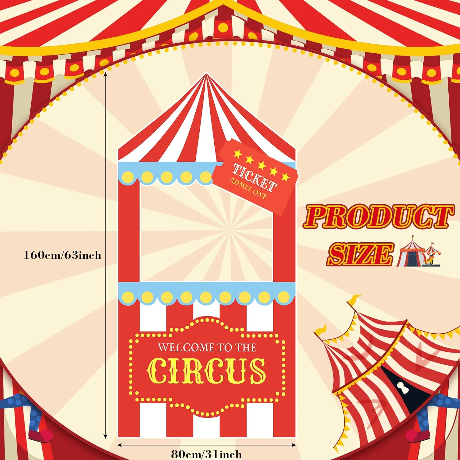 Honoson Carnival Ticket Booth Photo Prop 63 Inch – Circus Theme Party Decorations, Large Circus Cardboard Cutout Backdrop for Carnival Game, Birthday,Spring School Events