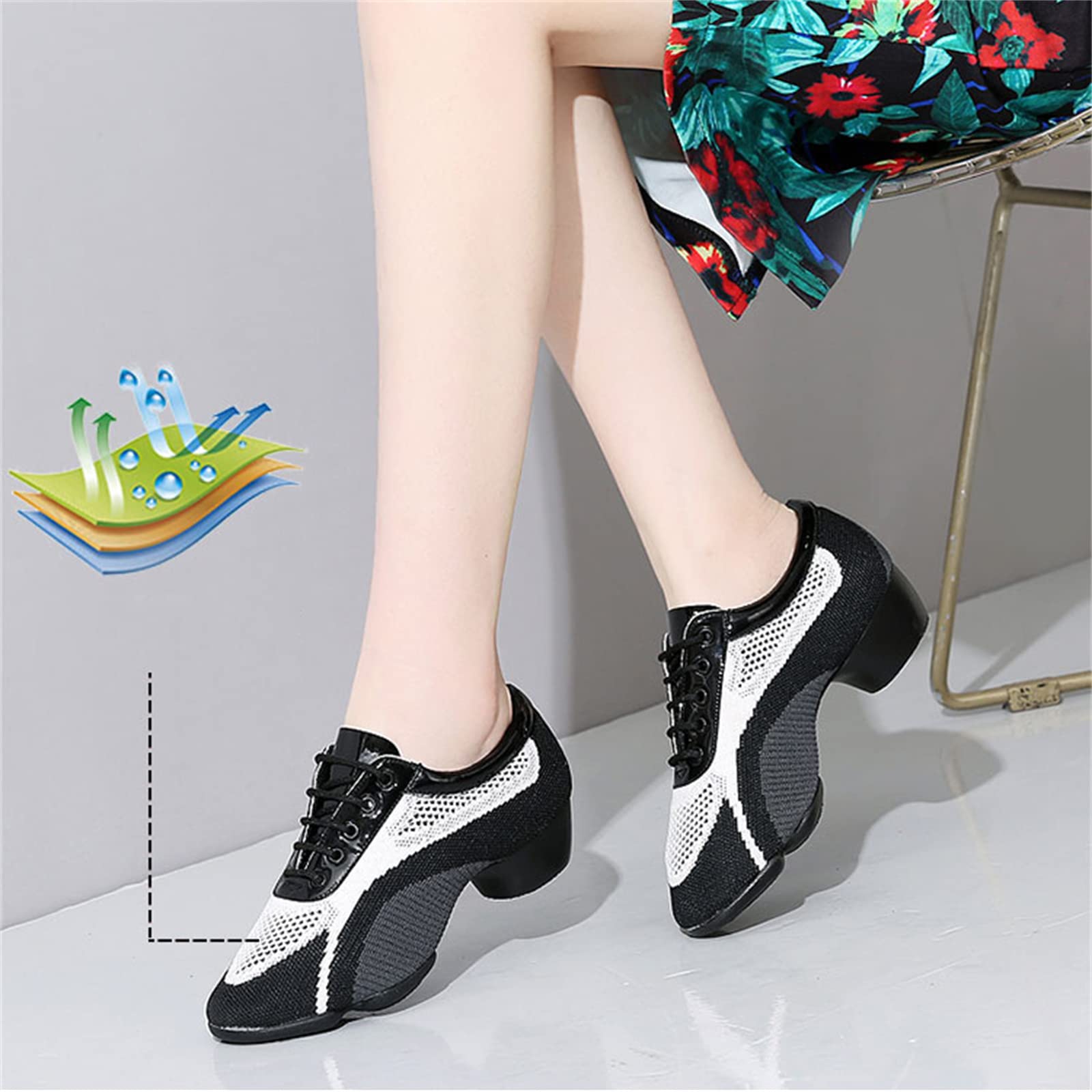 Zapatos De Baile Latino para Mujer, Zapatos De Jazz Modernos con Suela Dividida Tacón Bajo Zapatos De Salón para Interiores