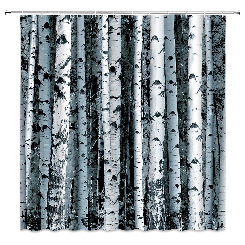 MNSC Birch Shower Curtain Birch Tree Forest Black Blue Abstract Trunk Spring Scenery Nature Branches Grove Botany Seasonal Decor Fabric Bathroom Fabric Bathroom Curtain with Hooks,Grey Blue