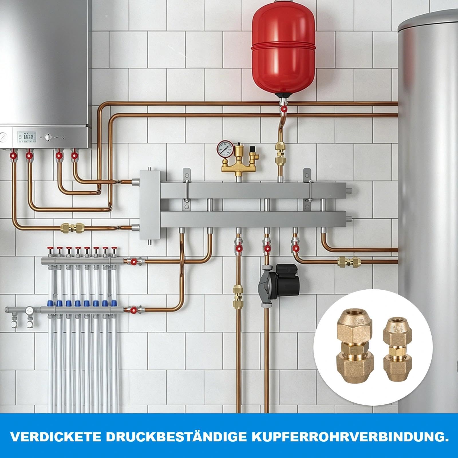 4 Stück Rohrverlängerungs-Verbindungsset, 2x 1/4" + 2x 3/8" mit Überwurfmutter, Schweißfreier Rohrverbinder für Split-Klimaanlagen & Kältemittelleitungen