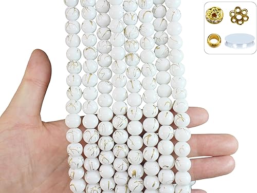 Pamir Tong 500 cuentas de vidrio blanco de 0.394 pulgadas para la fabricación de joyas, cuentas redondas lisas, cuentas sueltas para hacer joyas,