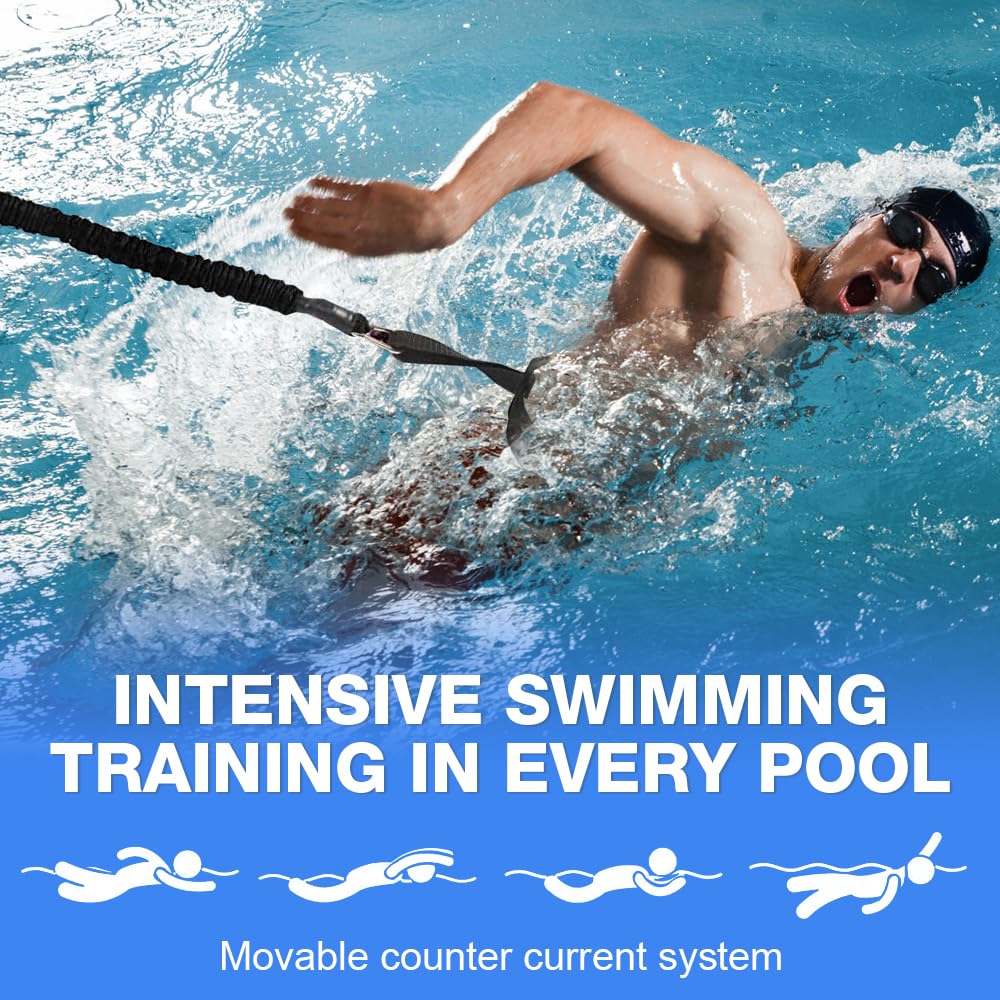Schwimmgurt für Pool, Afenau 4-12M Schwimmgurt Pool Erwachsene mit Aufbewahrungstasche, Schwimmgürtel Erwachsene, Adjustable Swimming Belt für Schwimmtraining