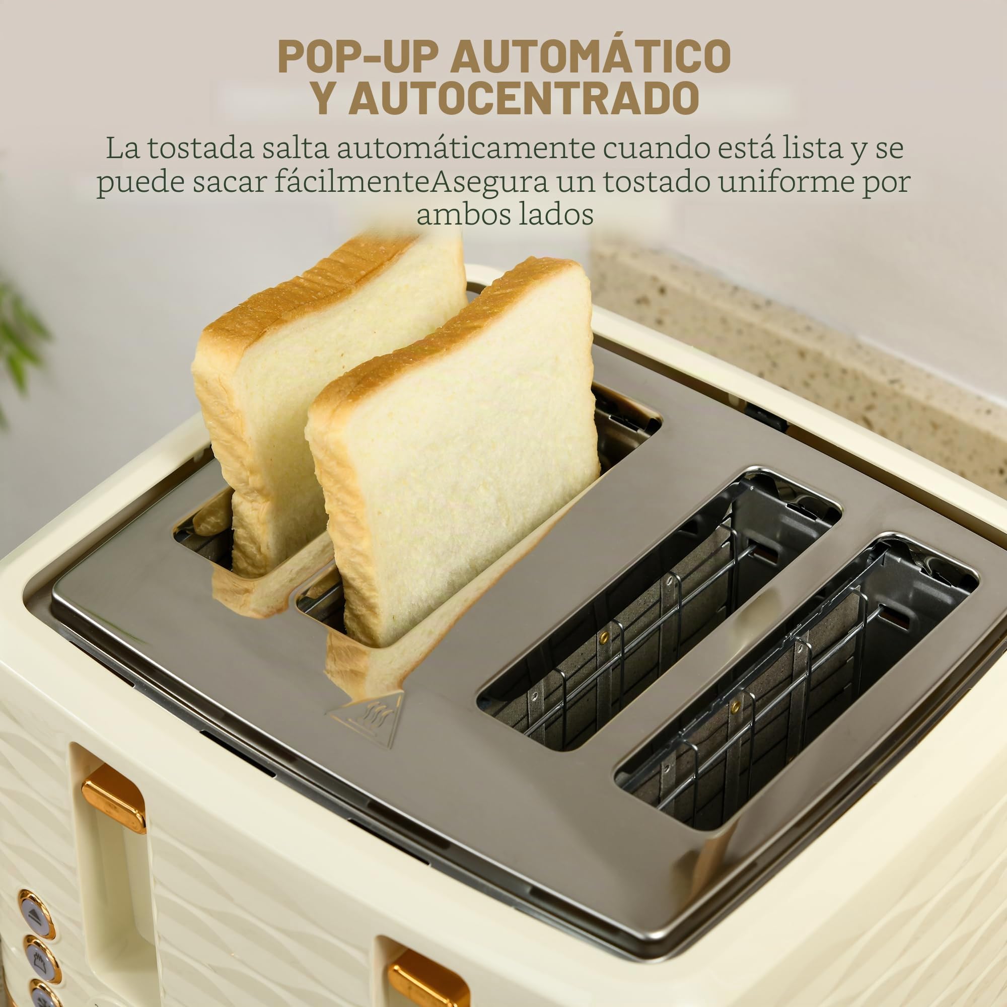 HOMCOM Juego de hervidor tostador Juego de desayuno con hervidor de 1,7 litros, tostador de 4 rebanadas, 2200 W, 7 niveles de tostado, descongelación, recalentamiento y bandeja recogemigas,