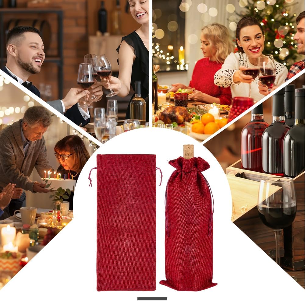 Beebeecraft 8Pcs Burlap Wine Bags Red Wine Bottle Gift Bags Pouches with Drawstring for Wedding Party Favors Christmas Holiday and Tasting Party