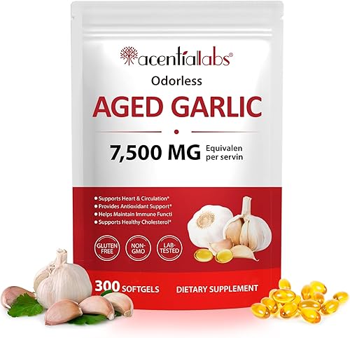 Cápsulas de extracto de ajo envejecido 300 cápsulas blandas | Fórmula de ajo envejecido inodoro de Allium Sativum Bulb | Suplementos de ajo a base